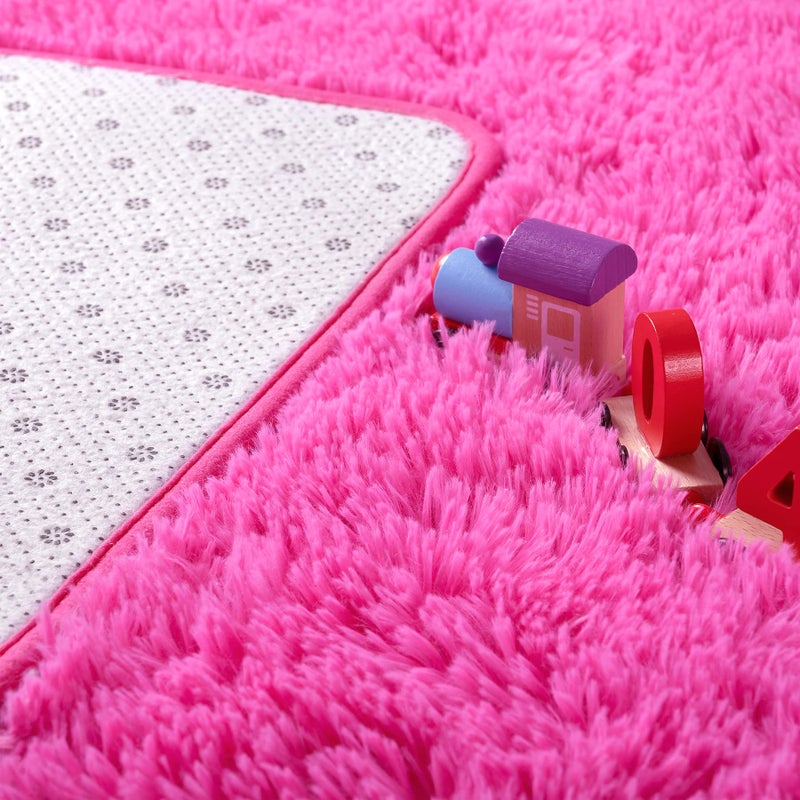 Noahas Fluffy 4x6 Hot Pink Rugs for Bedroom Girls,Shaggy Kids Rug,Thick Shag Throw Carpet,Soft Non-Slip Dorm Nursery Area Rugs for Living Room Home Decor Aesthetic - Image 4